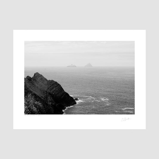 Skellig Islands with boat - Black and white photography print